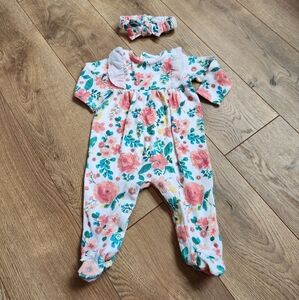 Baby Essentials Floral Footie Set - Pink and Green